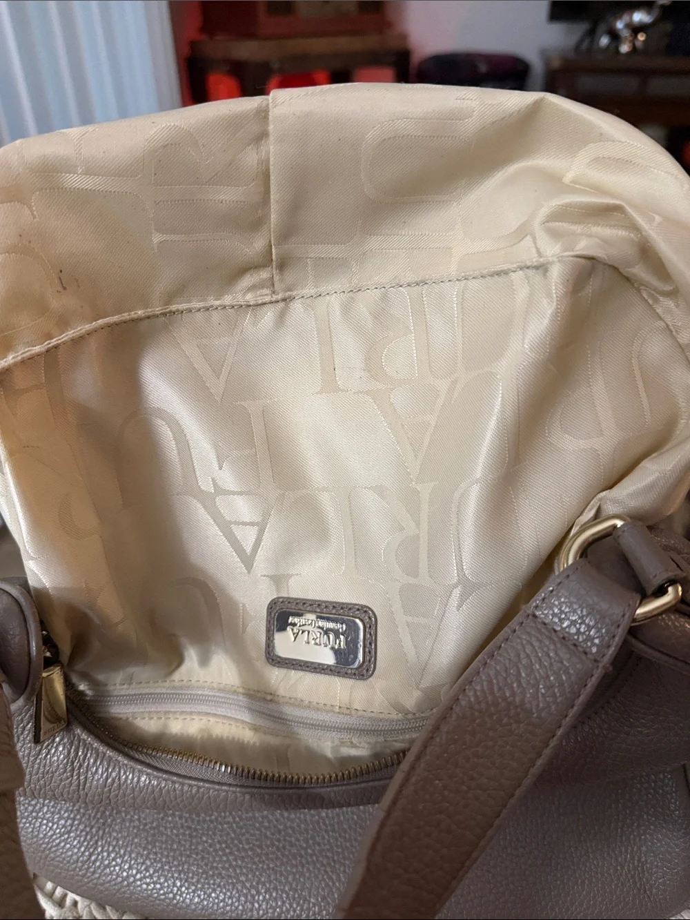 Furla Pebbled Leather Taupe Hobo Bag